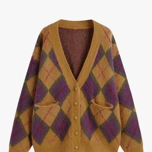 Cider Mustard and Purple Argyle Cardigan